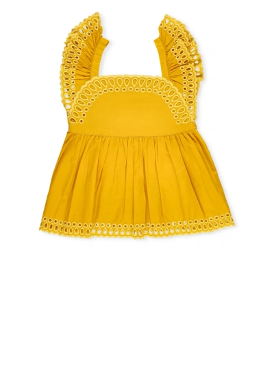 Stella Mccartney Kids' Top With Sangallo Lace In Yellow