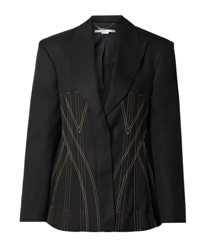 Stella Mccartney Topstitched Grain De Poudre Blazer In Black