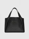 Stella Mccartney Black Tote Bag With Perforated Logo Lettering Detail At The Front In Faux Leather In Black