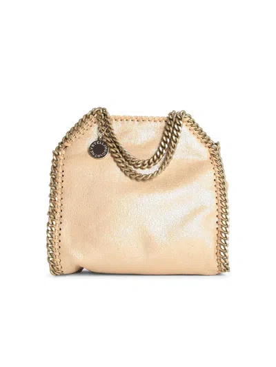Stella Mccartney 'tote Micro Falabella' Gold 'shaggy Deer' Bag In Nude