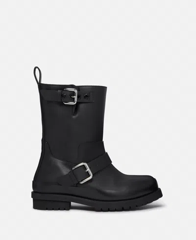 Stella Mccartney Trace Buckle-strap Biker Boots In Pitch Black