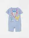 Stella Mccartney Light Blue Romper For Baby Boy With Print In Gnawed Blue