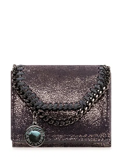 Stella Mccartney Trifold Wallet With Chain Detail In Dark Navy