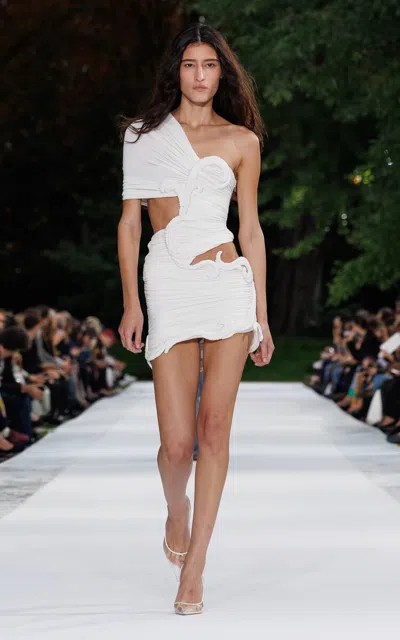 Stella Mccartney Trimmed Jersey Asymmetric Mini Dress In White