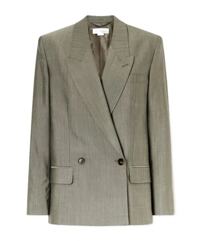 Stella Mccartney Tropical Double-breasted Wool Ands Silk-blend Blazer In Gray