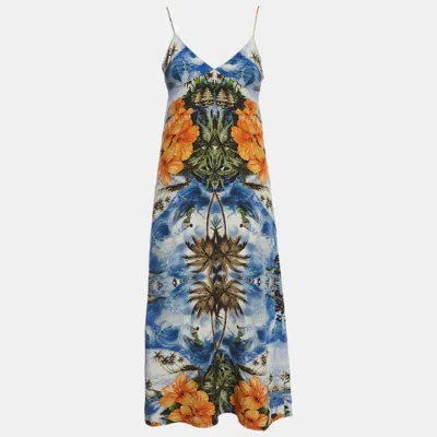 Pre-owned Stella Mccartney Tropical Hawaiian Print Silk Strappy Midi Dress S In Multi