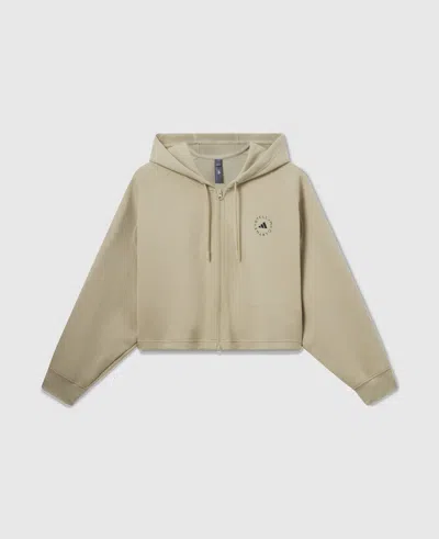 Stella Mccartney Truelife Cropped Zip Hoodie In Desert Sand Beige