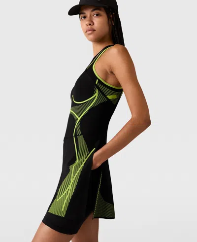 Stella Mccartney Truepace Running Dress In Black/semi-solar Slime