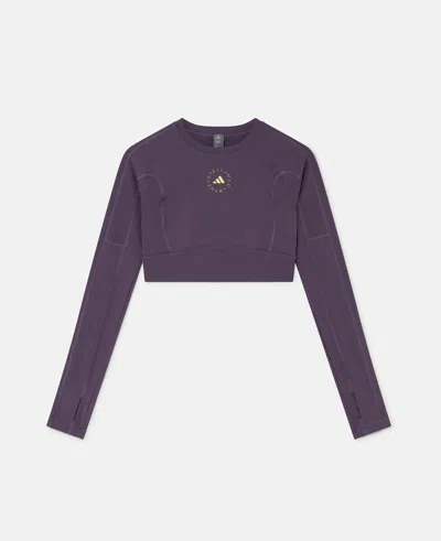 Stella Mccartney Truestrength Long Sleeve Yoga Crop Top In Trace Purple