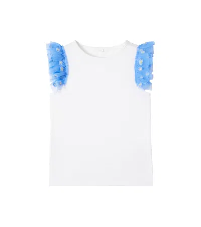 Stella Mccartney Kids' Tulle-trimmed Cotton Jersey Top In White
