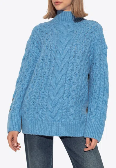 Stella Mccartney Turtleneck Cable Knit Sweater In Blue