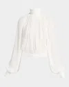 Stella Mccartney Turtleneck Long-sleeve Draped Creponne Top In White