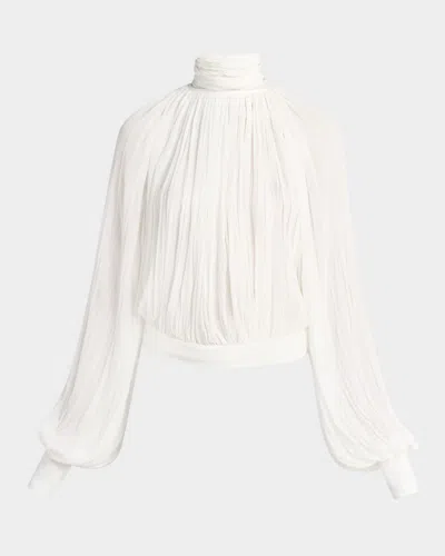 Stella Mccartney Turtleneck Long-sleeve Draped Creponne Top In White
