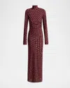 Stella Mccartney Turtleneck Polka Dot Mesh Long-sleeve Maxi Dress In Burgundy