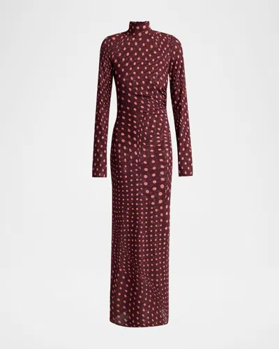 STELLA MCCARTNEY TURTLENECK POLKA DOT MESH LONG-SLEEVE MAXI DRESS
