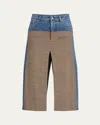 Stella Mccartney Tweed And Denim Midi Skirt With Slit In Vintage Blue