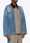 Stella Mccartney Oversized Tweed-paneled Denim Jacket In Blue