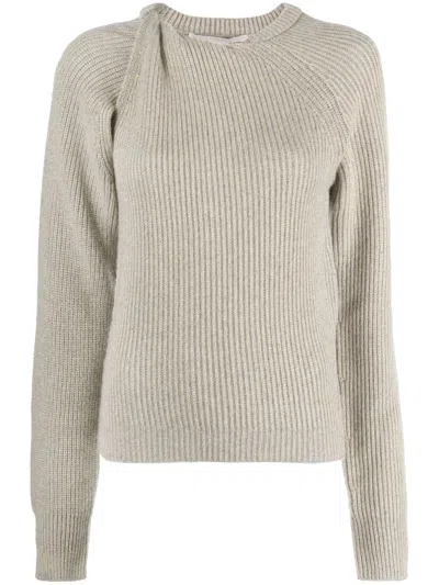 Stella Mccartney Twist-detail Ribbed Jumper In Grey