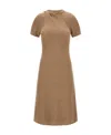 Stella Mccartney Crew Neck Knitted Ribbed Knee-length Dress In Brown