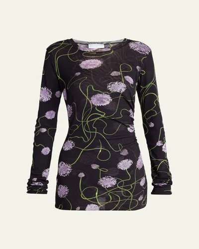 Stella Mccartney Twisted Allium Layered Mesh Long-sleeve Top In Multi