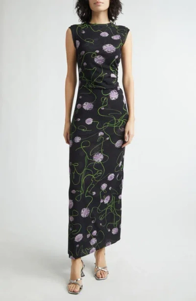 Stella Mccartney Twisted Floral Mesh Body-con Midi Dress In Black