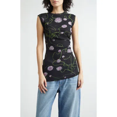 Stella Mccartney Twisted Floral Mesh Top In Multi