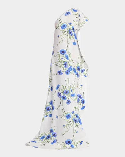 Stella Mccartney Twisted Floral-print One-shoulder Ruffle Gown In White
