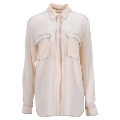 Stella Mccartney Two Pockets Long Sleeve Shirt In Light Peach Crepe Satin In Orange