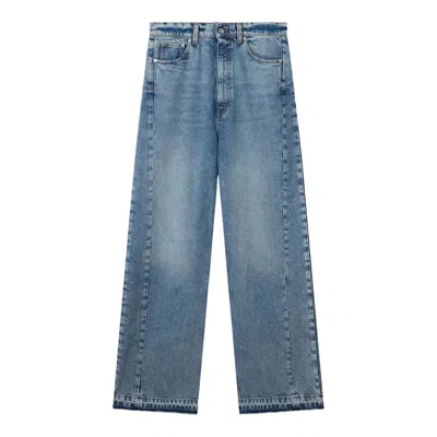Stella Mccartney Two Tonal Fabric Paneled Wide Jeans In Blue