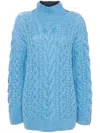 Stella Mccartney Oversized Two-tone Cable-knit Alpaca-blend Turtleneck Sweater In Blue