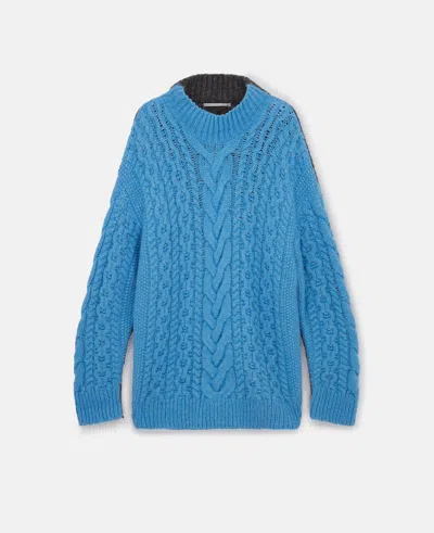 Stella Mccartney Two-tone Cable Knit Oversized Sweater In Blue And Gray