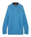 Stella Mccartney Oversized Two-tone Cable-knit Alpaca-blend Turtleneck Sweater In Blue