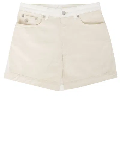Stella Mccartney Two-tone Denim Shorts In Neutral