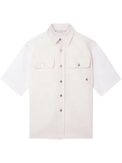 Stella Mccartney Denim Overshirt With Contrasting Sleeves In Neutrals