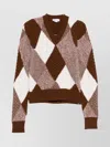 Stella Mccartney V-neck Argyle Knit Long Sleeve Jumper In Brown