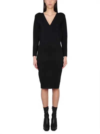 Stella Mccartney Knee-length V-neck Dress Long Sleeves In Black