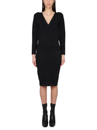 Stella Mccartney Knee-length V-neck Dress Long Sleeves In Black