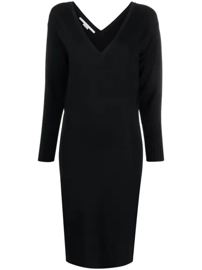 Stella Mccartney Knee-length V-neck Dress Long Sleeves In Black