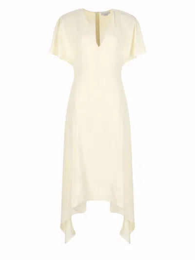 Stella Mccartney Womens Buttermilk V-neck Short-sleeve Satin Midi Dress In Neutral