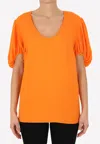 Stella Mccartney Puff-sleeve Scoop-neck Tunic Top In Orange