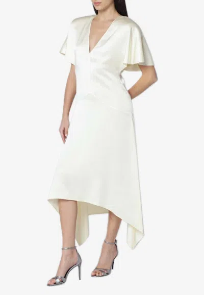 Stella Mccartney Womens Buttermilk V-neck Short-sleeve Satin Midi Dress In Neutral
