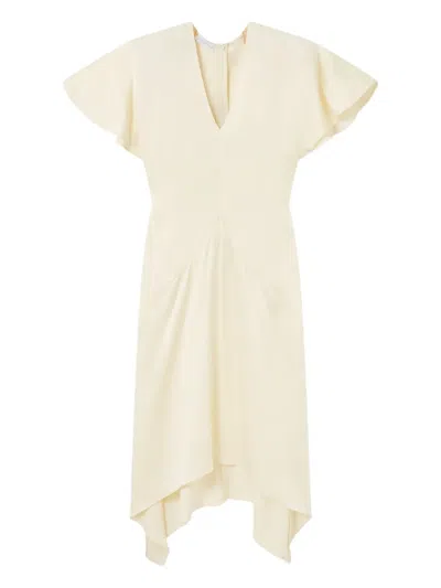 Stella Mccartney V-neck Short-sleeves Satin Midi Dress In Neutral