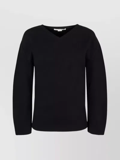Stella Mccartney V-neckline Long Sleeve Sweater With Ribbed Edges In Black