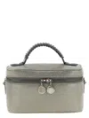 Stella Mccartney Metallic Top Handle Chain Strap Clutch Bag In Gray