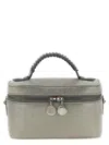 Stella Mccartney Metallic Top Handle Chain Strap Clutch Bag In Gray