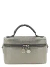Stella Mccartney Metallic Top Handle Chain Strap Clutch Bag In Gray