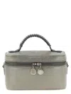 Stella Mccartney Metallic Top Handle Chain Strap Clutch Bag In Gray