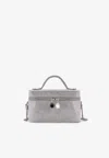 Stella Mccartney Vanity Laminated Shaggy Deer Fabric Crossbody Bag In Silver
