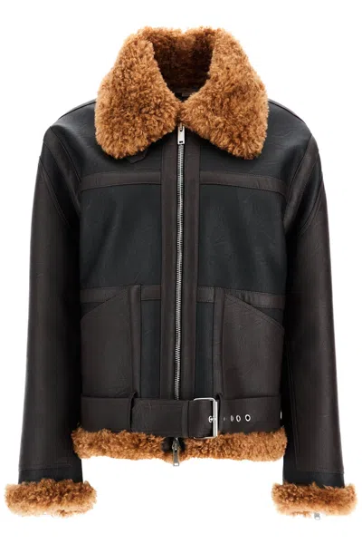 Stella Mccartney Black & Brown Plush Teddy Faux-leather Coat In 1000 Black