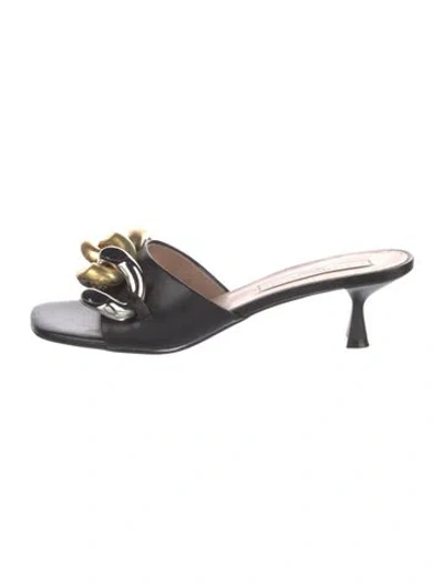Pre-owned Stella Mccartney Vegan Leather Chain-link Accents Slides In Black